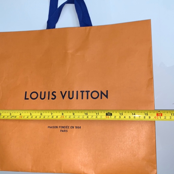 Auth Louis Vuitton paper shopping large gift bag orange blue cloth handle - Picture 6 of 7